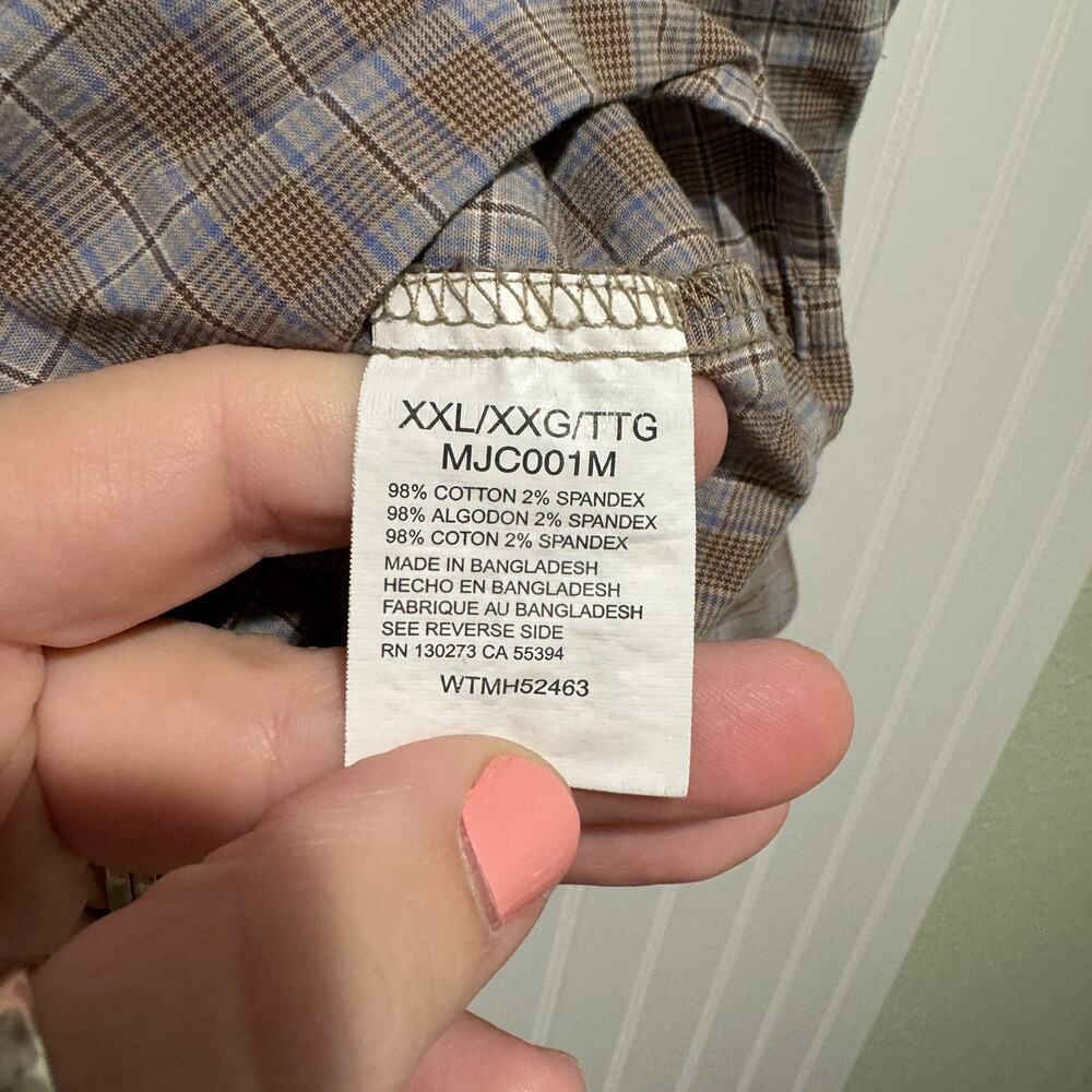 Wrangler 20x Competition Plaid Shirt Advanced Comfort Brown Blue Mens XXL - Picture 4 of 6